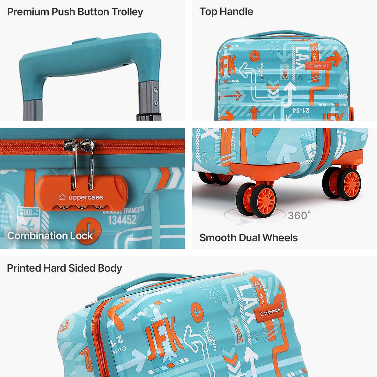 Uppercase Graphic Polycarbonate 59 L Telescopic Hard Luggage Trolley Bag | Teal Blue - S