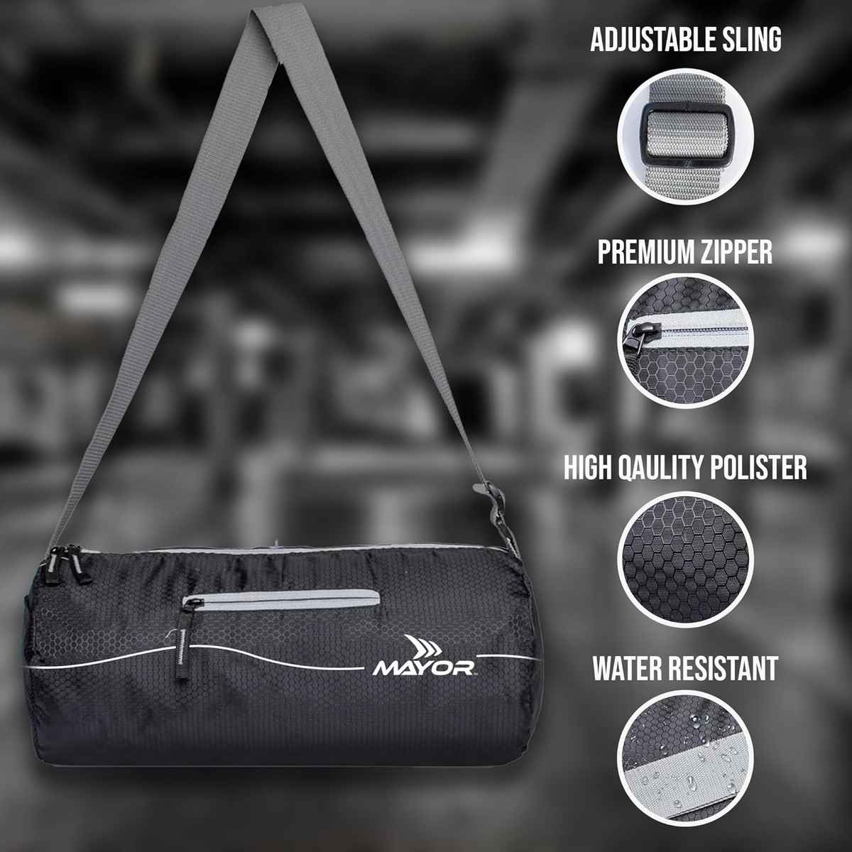 Mayor Prime Gym Bag with Side Pocket | Black-Grey | Kit Bag