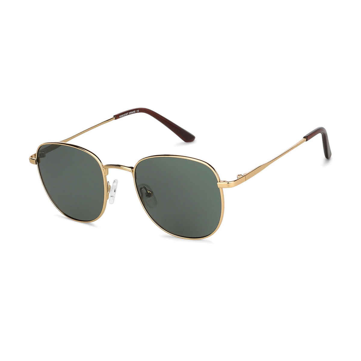 Vincent Chase By Lenskart Unisex Solid Metal Round Sunglasses | Gold - M