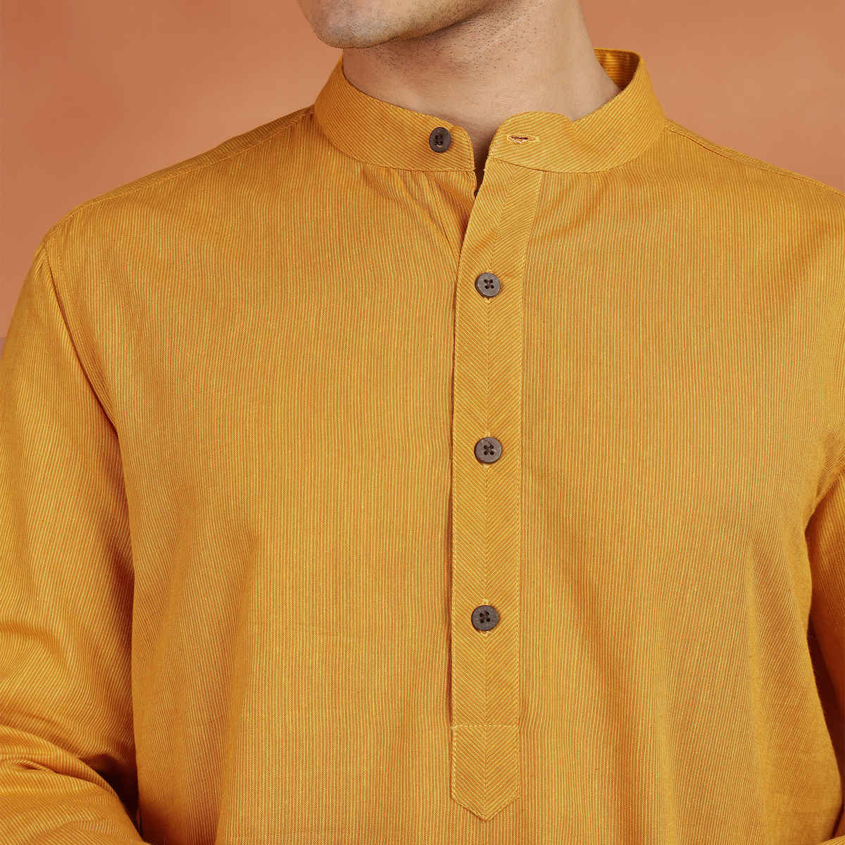 Fabindia Men's Cotton Slim Fit Long Kurta | Yellow - XL