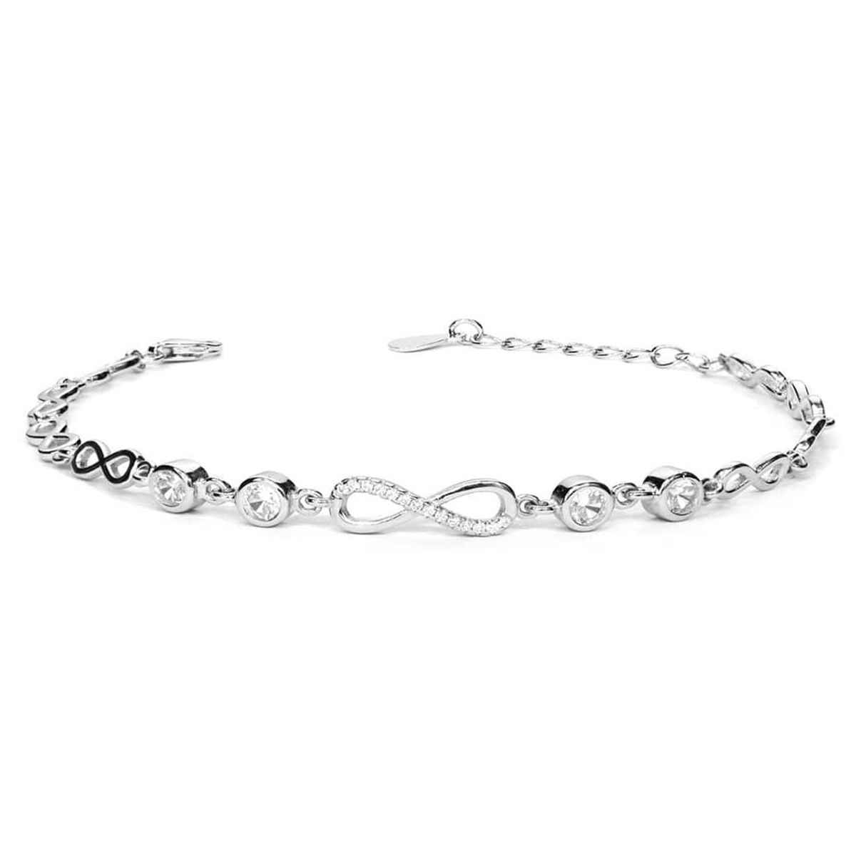 Zavya Infinity CZ Rhodium Plated 925 Sterling Silver Link Bracelet