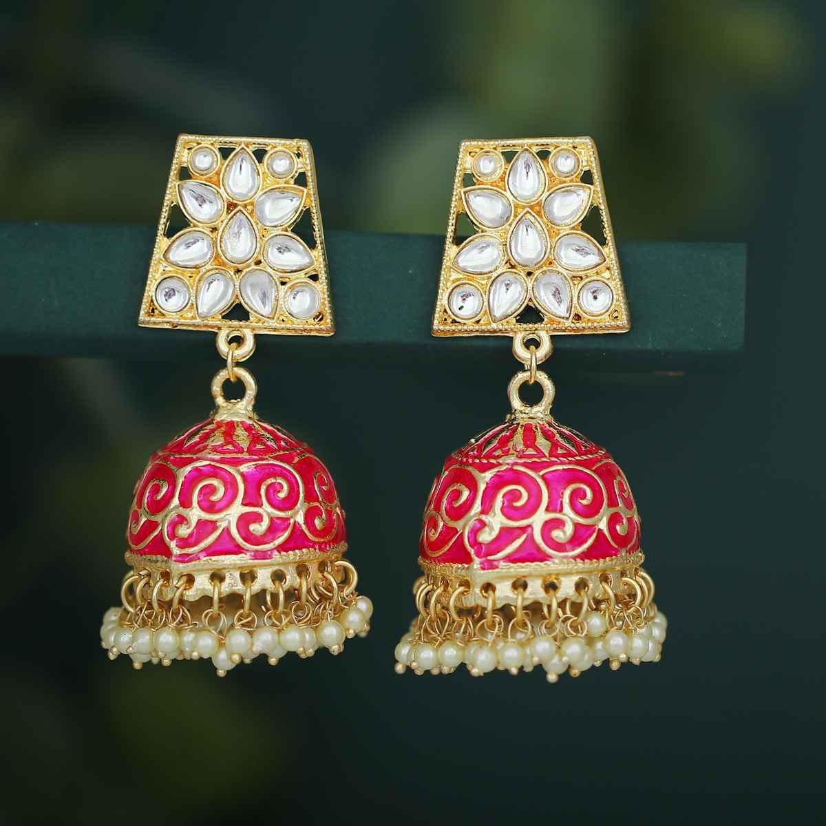 Sukkhi Gorgeous Pearl Gold Plated Kundan Meenakari Jhumki Earring For Women