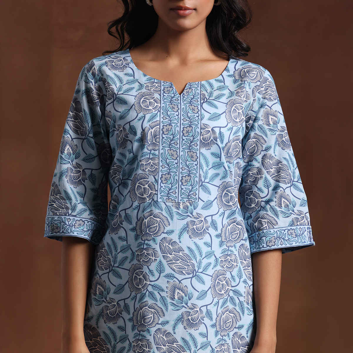 Libas Women's Printed Cotton Straight Kurti | Blue - XL