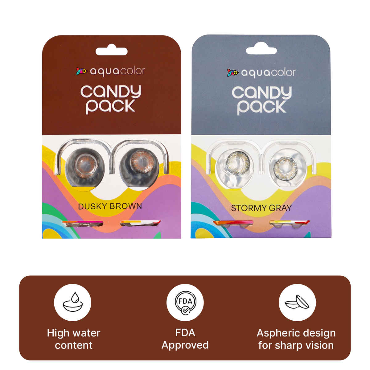 Aquacolor Candy Pack with Zero Power Daily Disposable Lens Dusky Brown and Stormy Gray