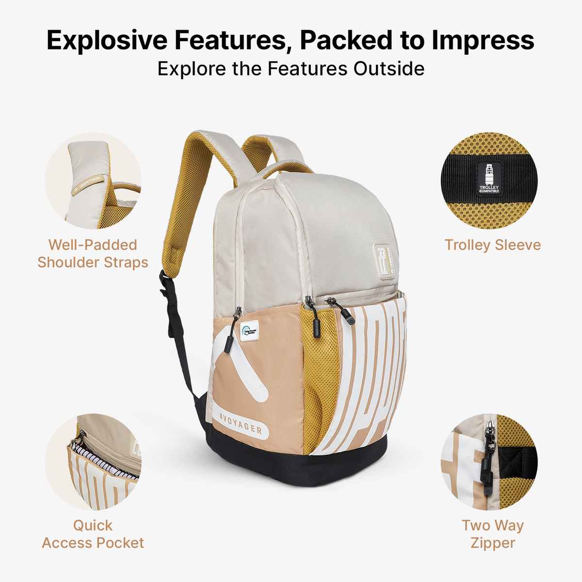 Uppercase Unisex Polyester 18 L Top Handle Laptop Backpack | Beige - 15.6 Inches