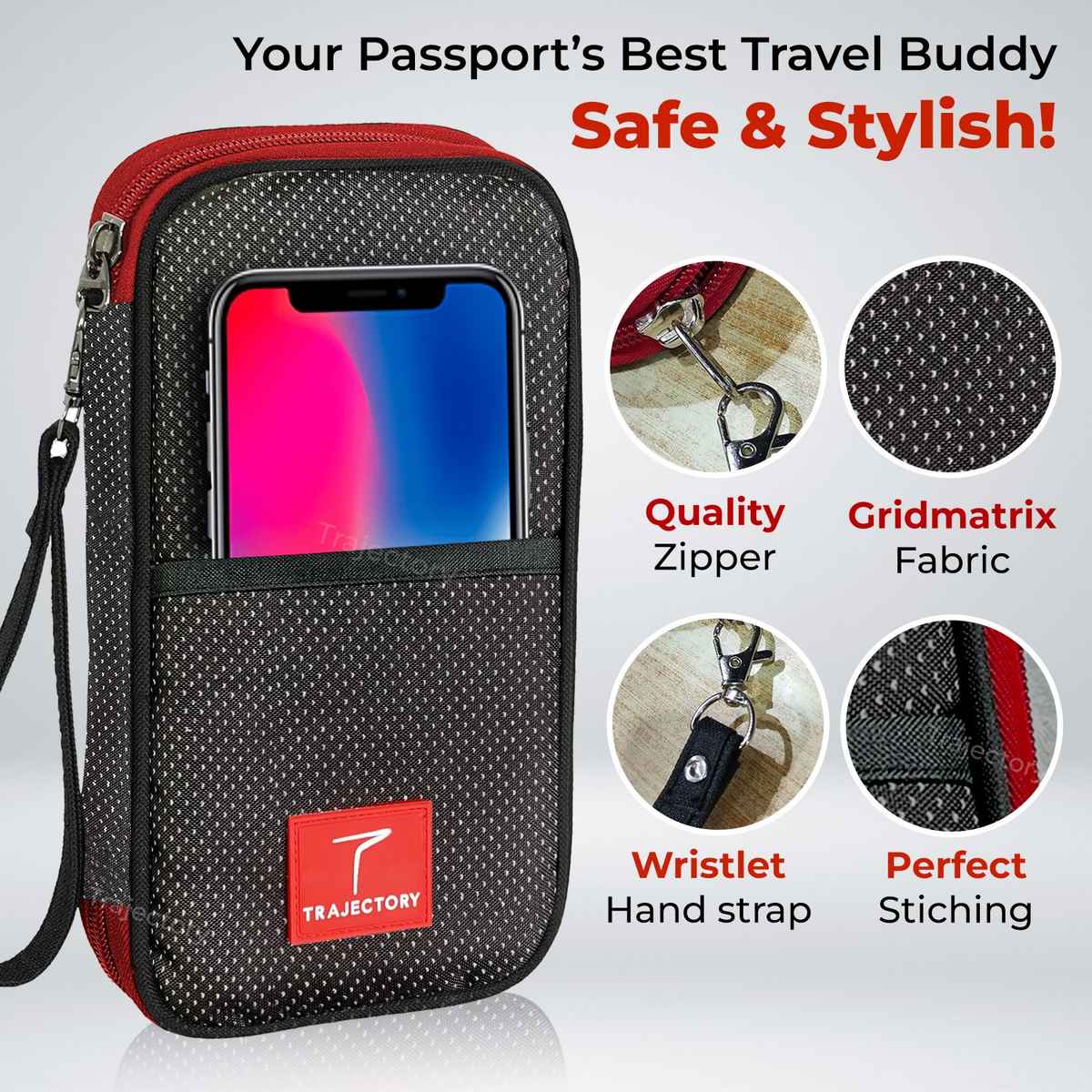 Trajectory Unisex Textured Polyester Passport Holder | Black