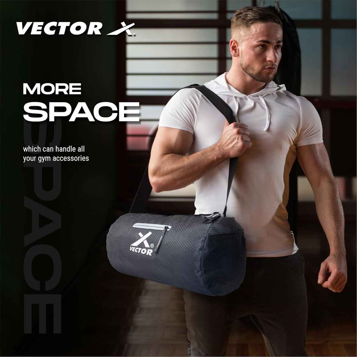 Vector X Unisex Textured Polyester 17 L Gym Bag | Black