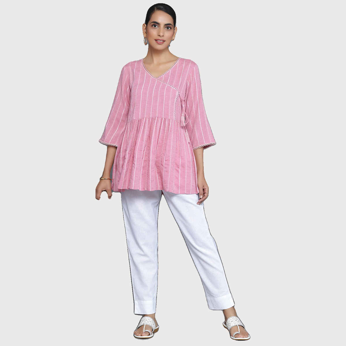 Libas Women's Woven Design Cotton Blend A-Line Kurti | 26907 26907 | Pink - S