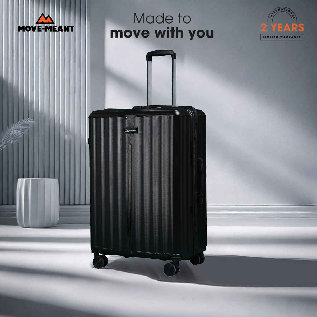 Move-Meant Roamify Large Suitcase | Polycarbonate Trolley | 8 Wheels | Number Lock | Black - 75cm