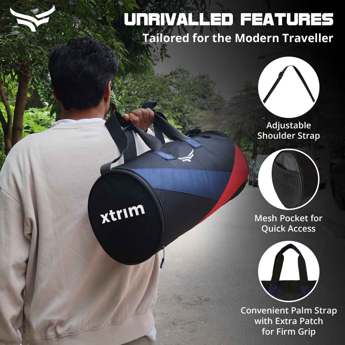 Xtrim Odyssey Duffle Bag 35L with Shoe Compartment | Gym,Travel & Sports Bag | Multicolour