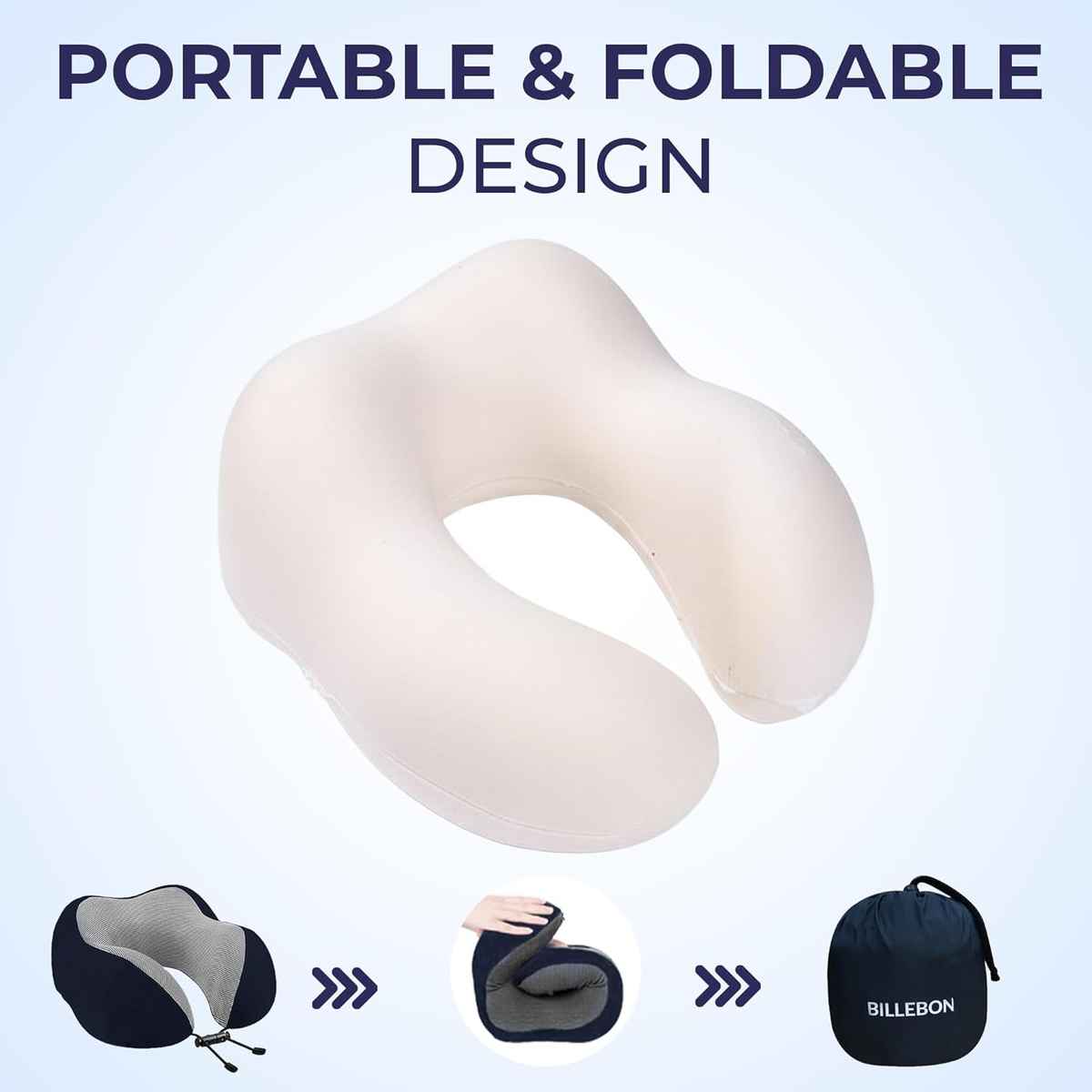 Billebon Unisex Memory Foam Neck Pillow with Eye Mask | Navy Blue - One Size