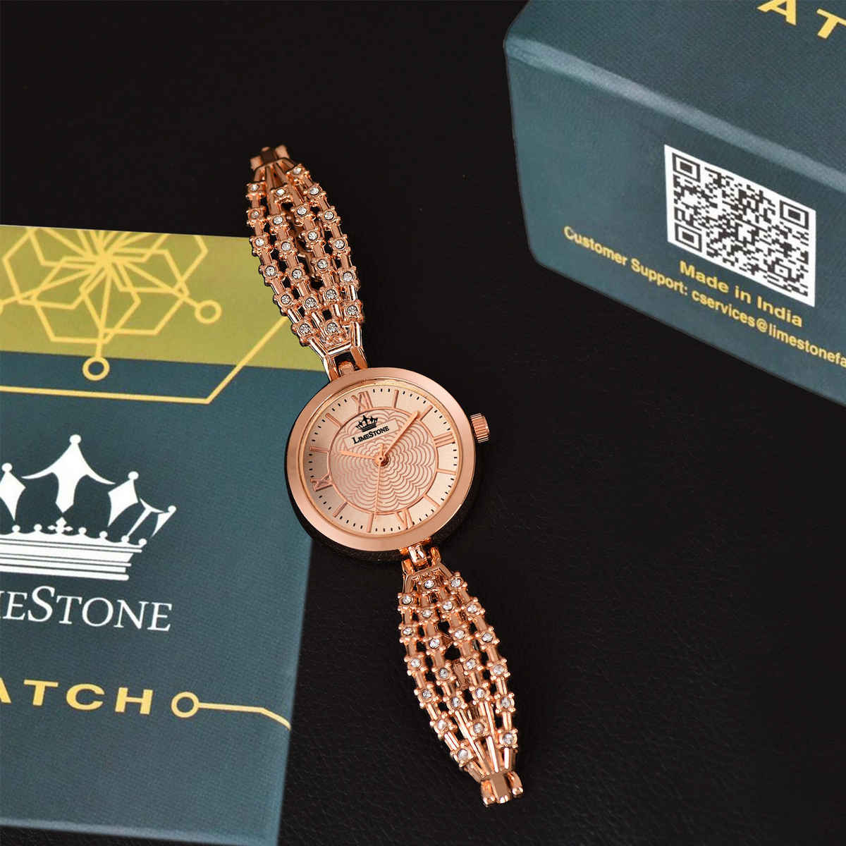 Limestone Women's Fashion Rose Gold Quartz Chain Strap Watch