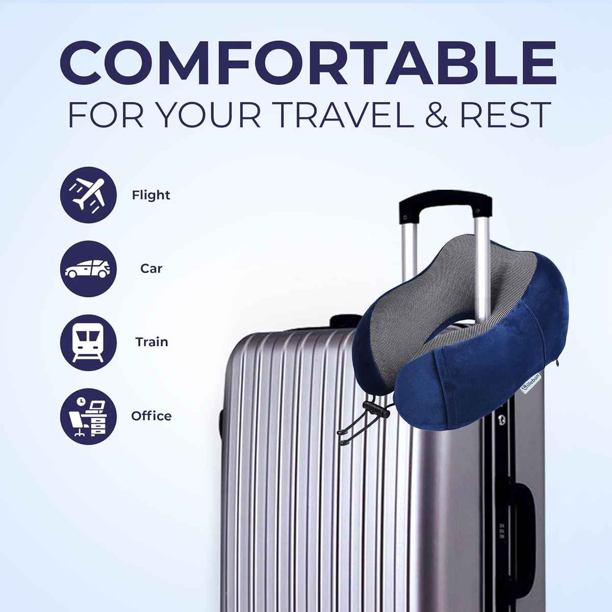 Billebon Unisex Memory Foam Neck Pillow with Eye Mask | Navy Blue - One Size