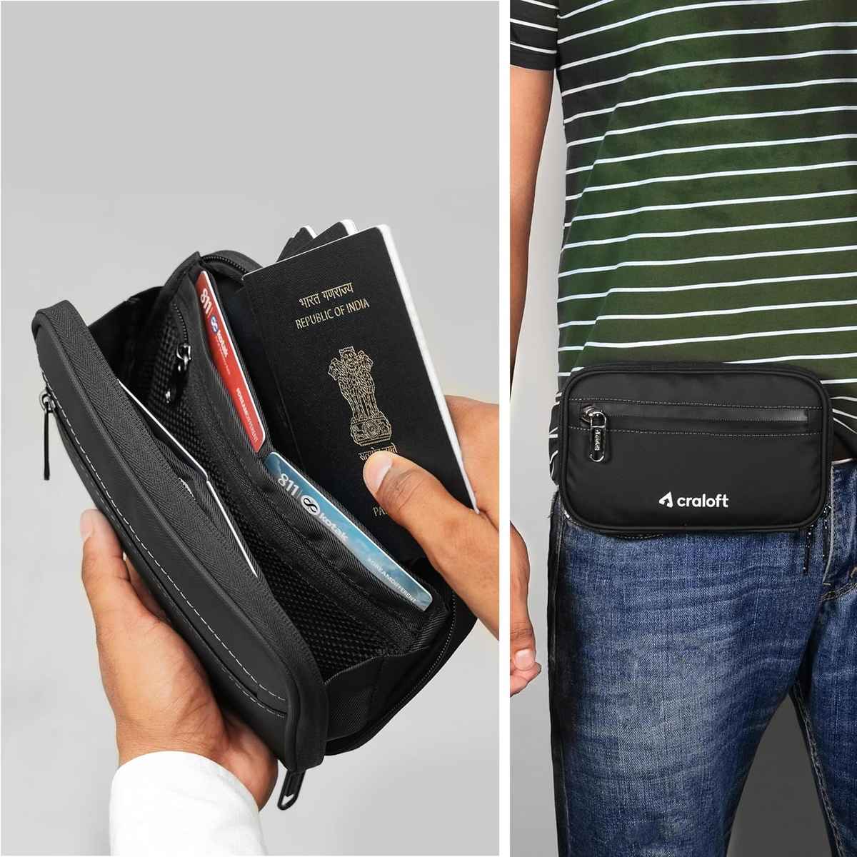Craloft Compact Family Passport Holder Bag Wallet Pouch Cover for Men & Women - Travel Organizer