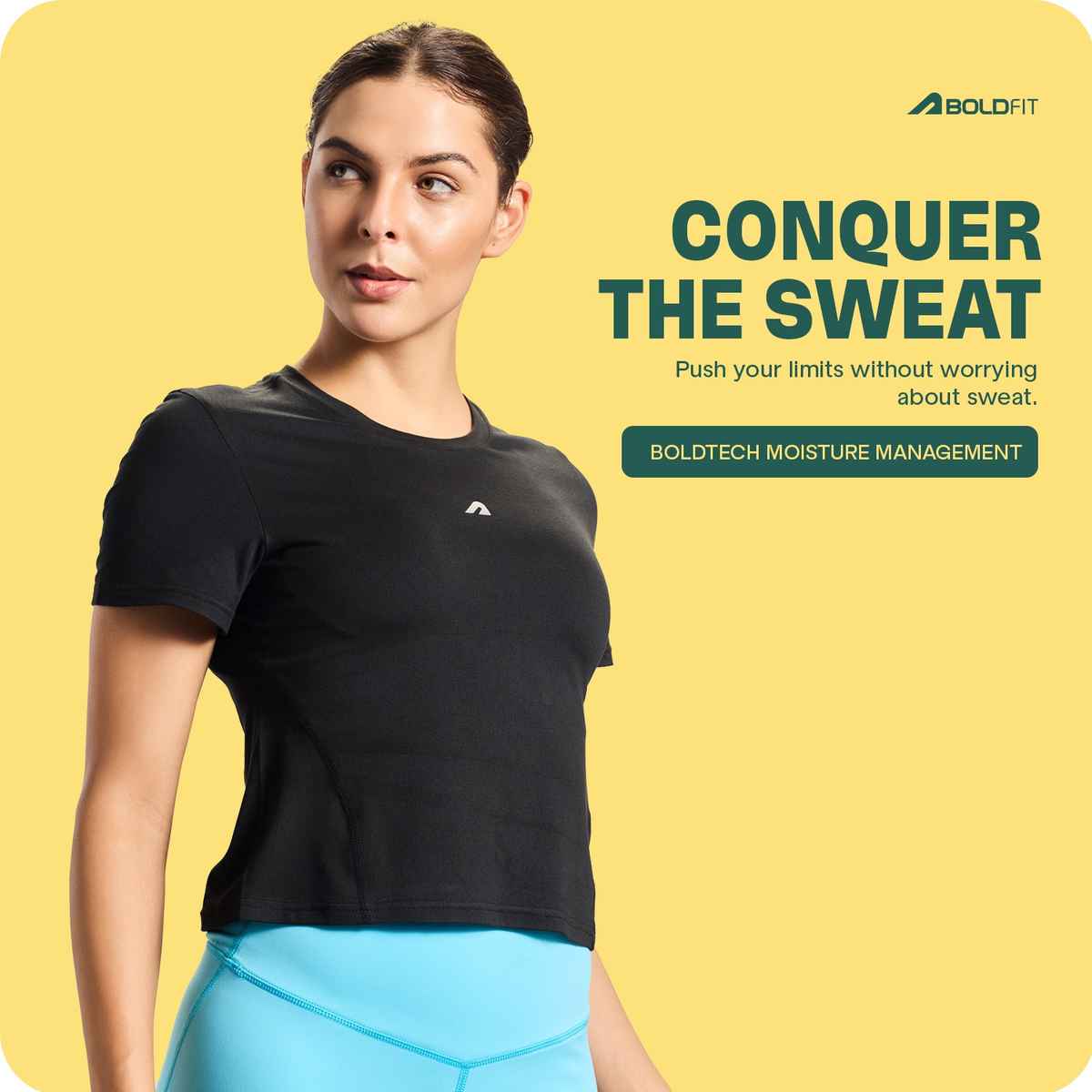 Boldfit Women's Training Crop Top Gym T-shirt Activewear Quick Dry | Black - L