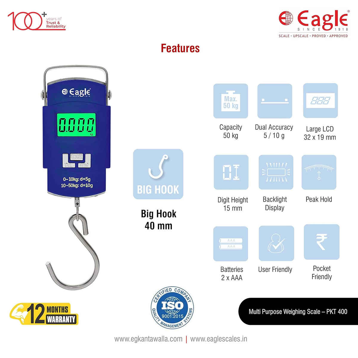 Eagle Plastic and Iron 50 L Luggage Scale | Black - One Size