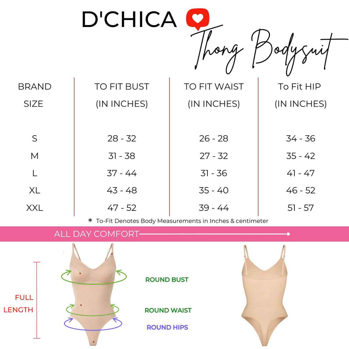 D'Chica Women's Bodysuit Shapwear | Skin - S-M