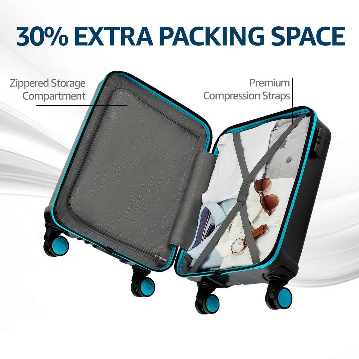 Safari Solid Polycarbonate 30 L Telescopic Cabin Trolley Bag | Black - 59 cm