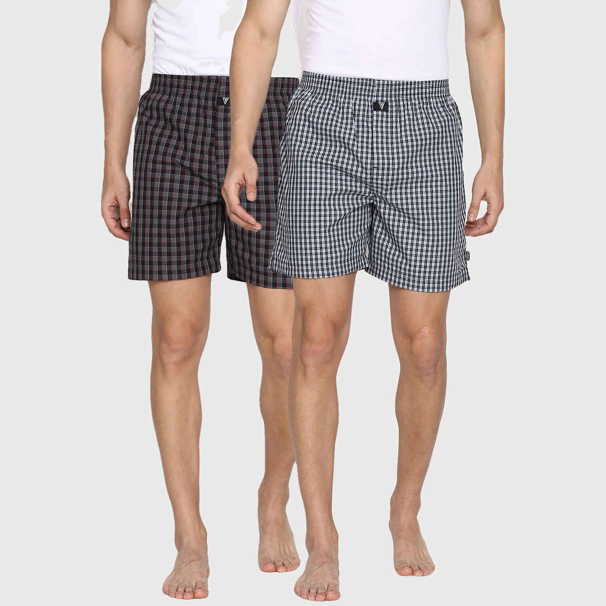 Van Heusen Apparel Men Combed Cotton Assorted Checkered Boxer Shorts | S | Pack Of 2