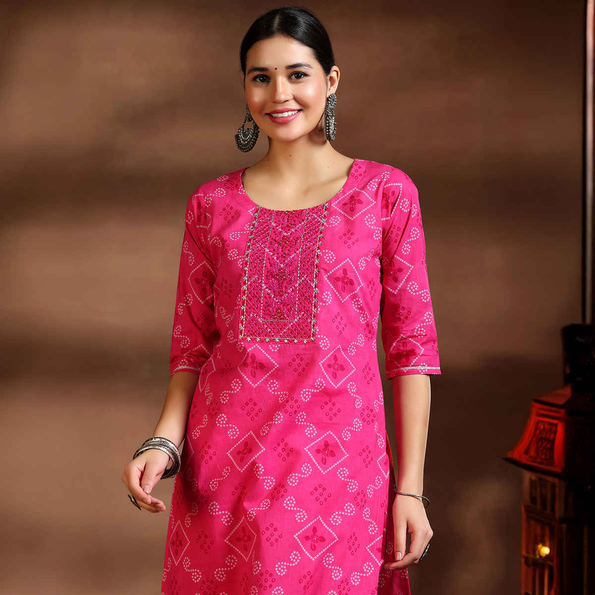 Libas Printed Cotton Straight Suit With Dupatta | 39086H | Pink - M