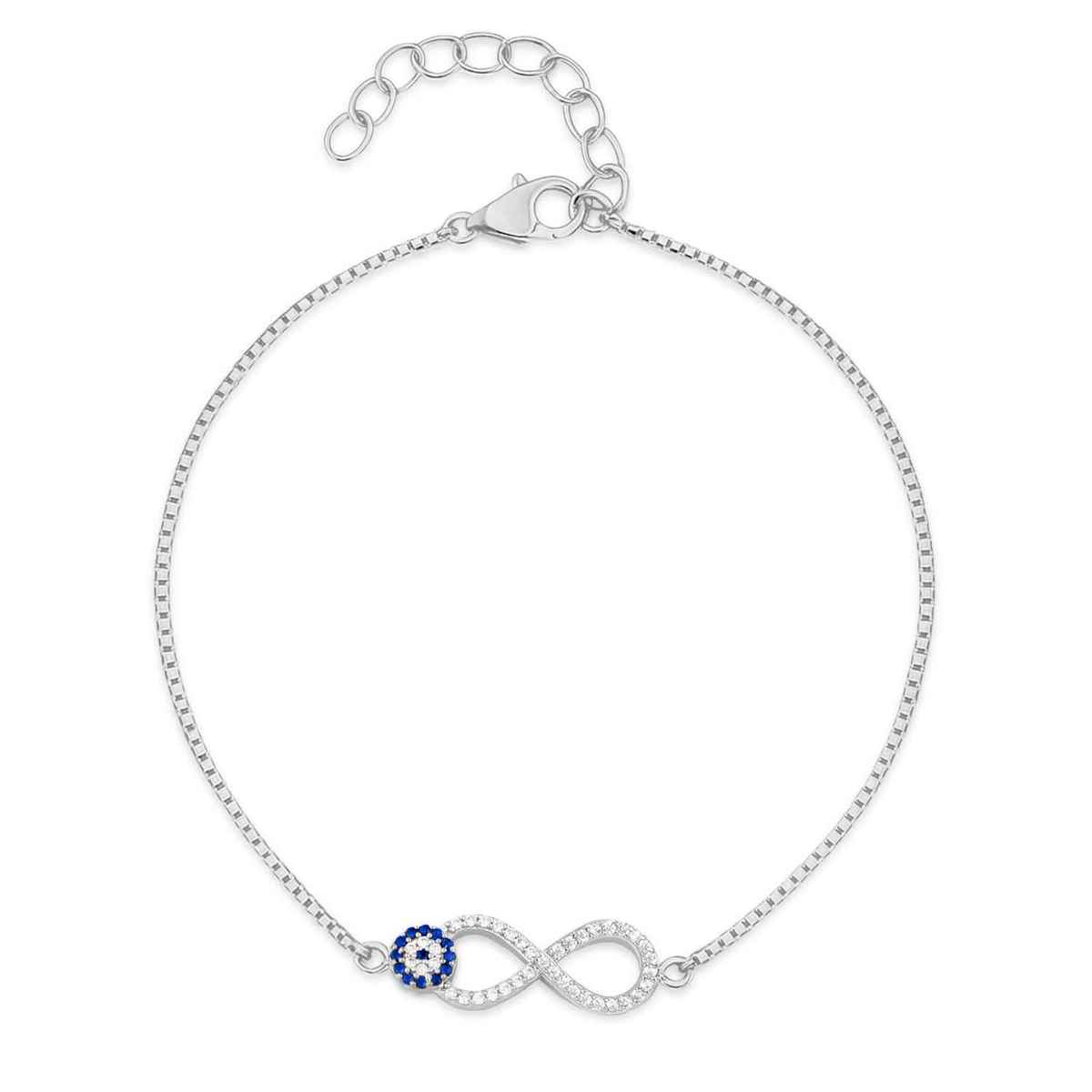 Zavya Infinity Evil Eye 925 Sterling Silver Bracelet | Rhodium Plated Adjustable Design | BR-80075