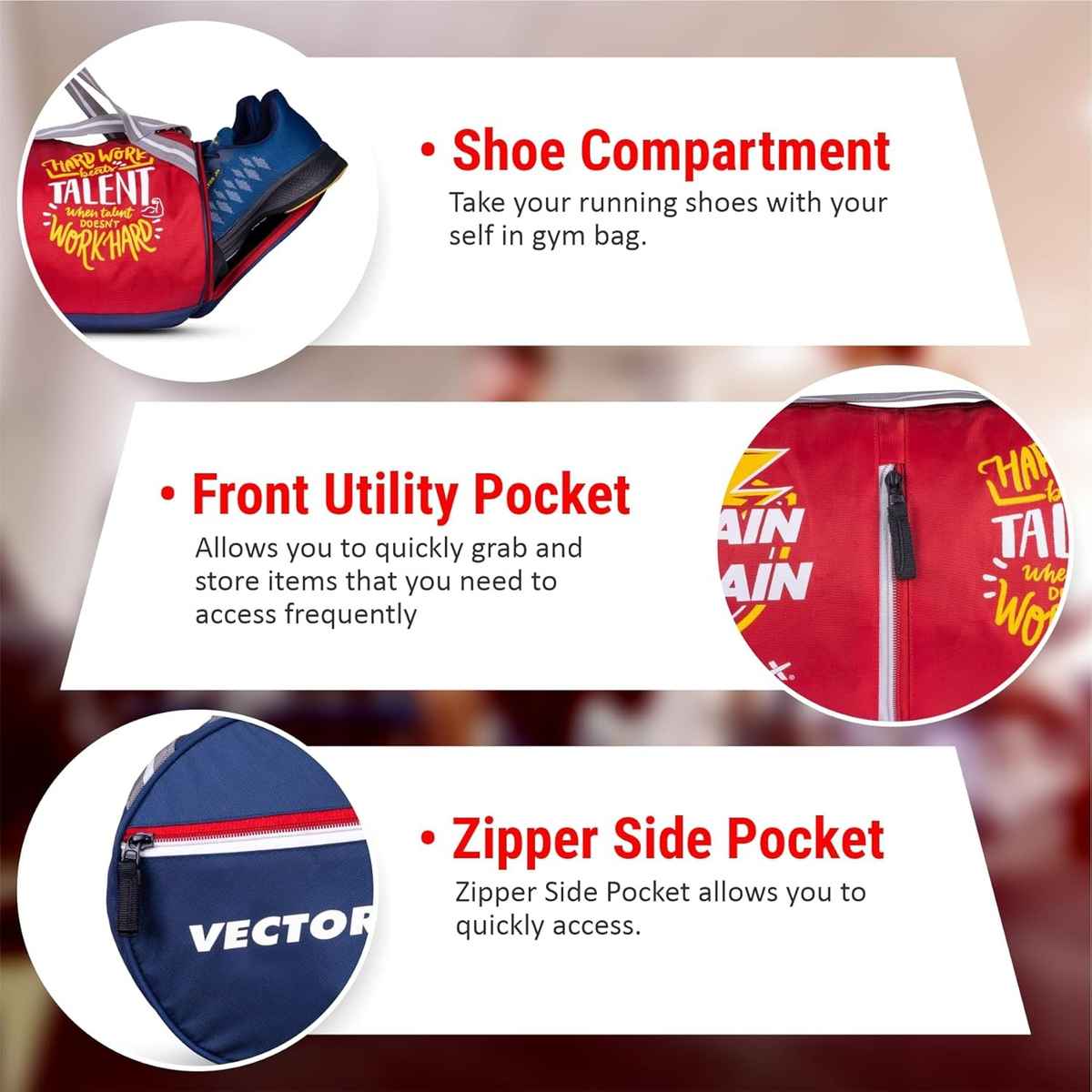 Vector X Unisex Polyester 22 L Gym Duffel Bag | Red