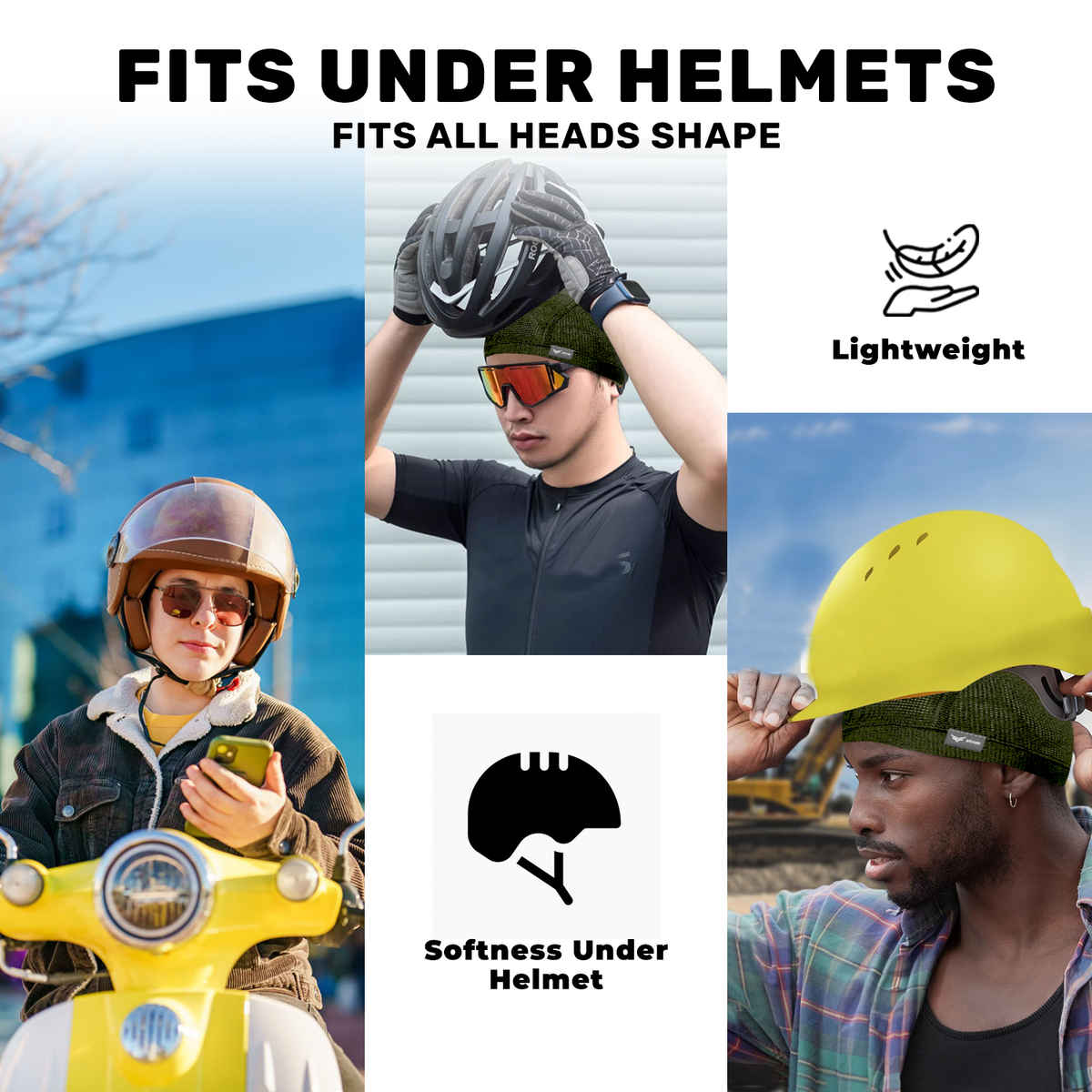 Xtrim Skull Cap for Bikers/Cyclists, Inner Helmet Liner, Sweat Cooling | Khaki | One Size Fits All