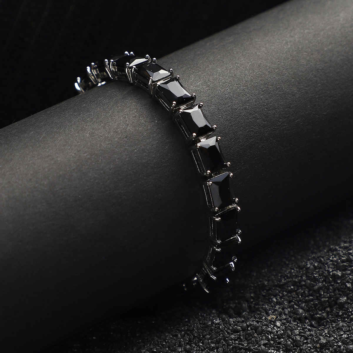 French Accent Geometric Stone Tennis Bracelet - Charcoal Black