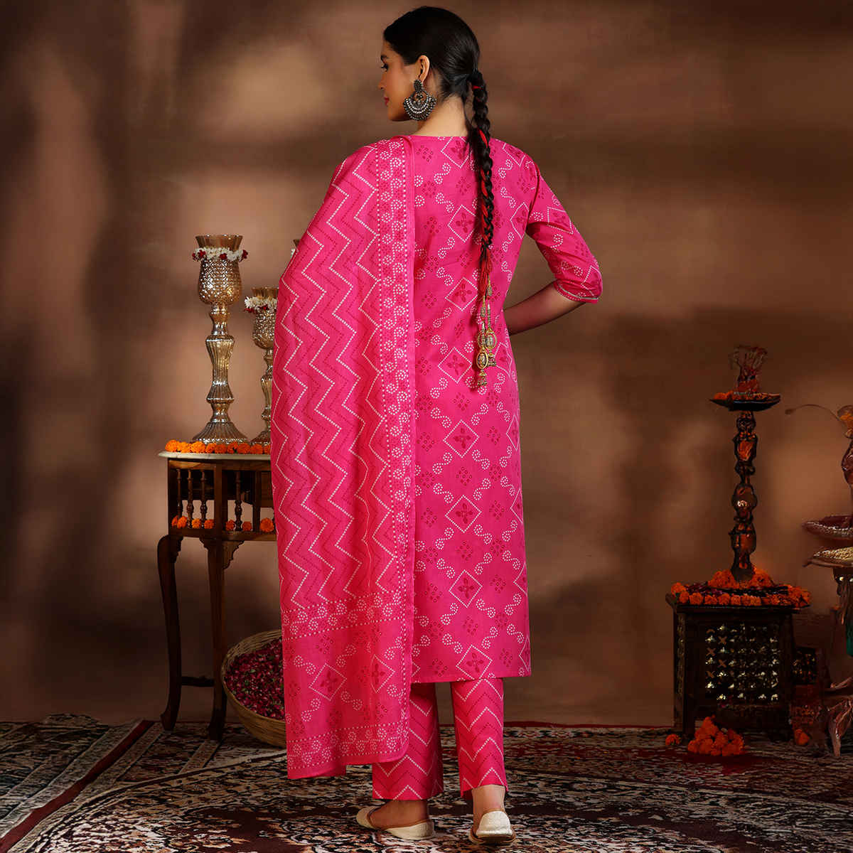 Libas Printed Cotton Straight Suit With Dupatta | 39086H | Pink - M