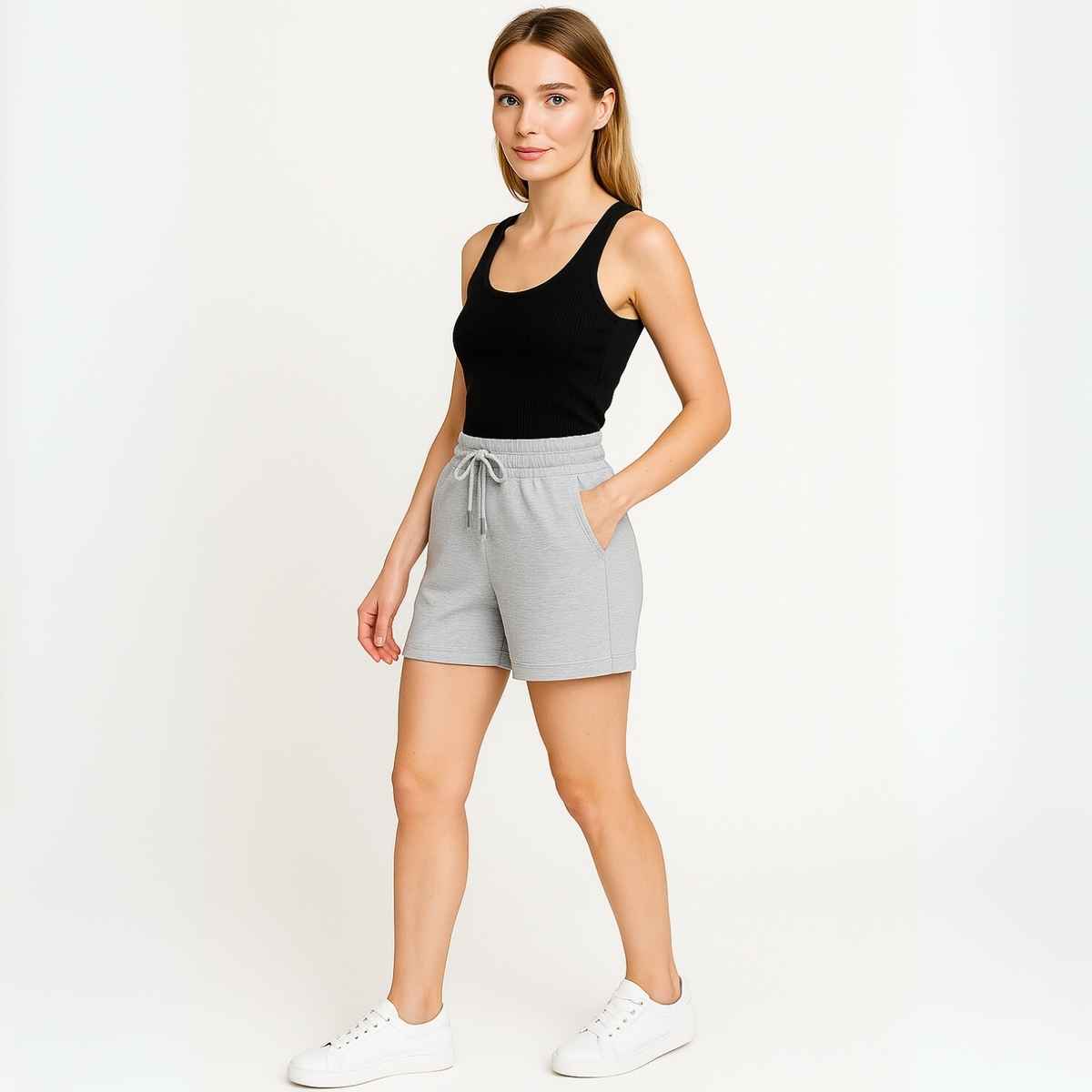 EQL Women's Pure Cotton Shorts | Light Grey Melange - L