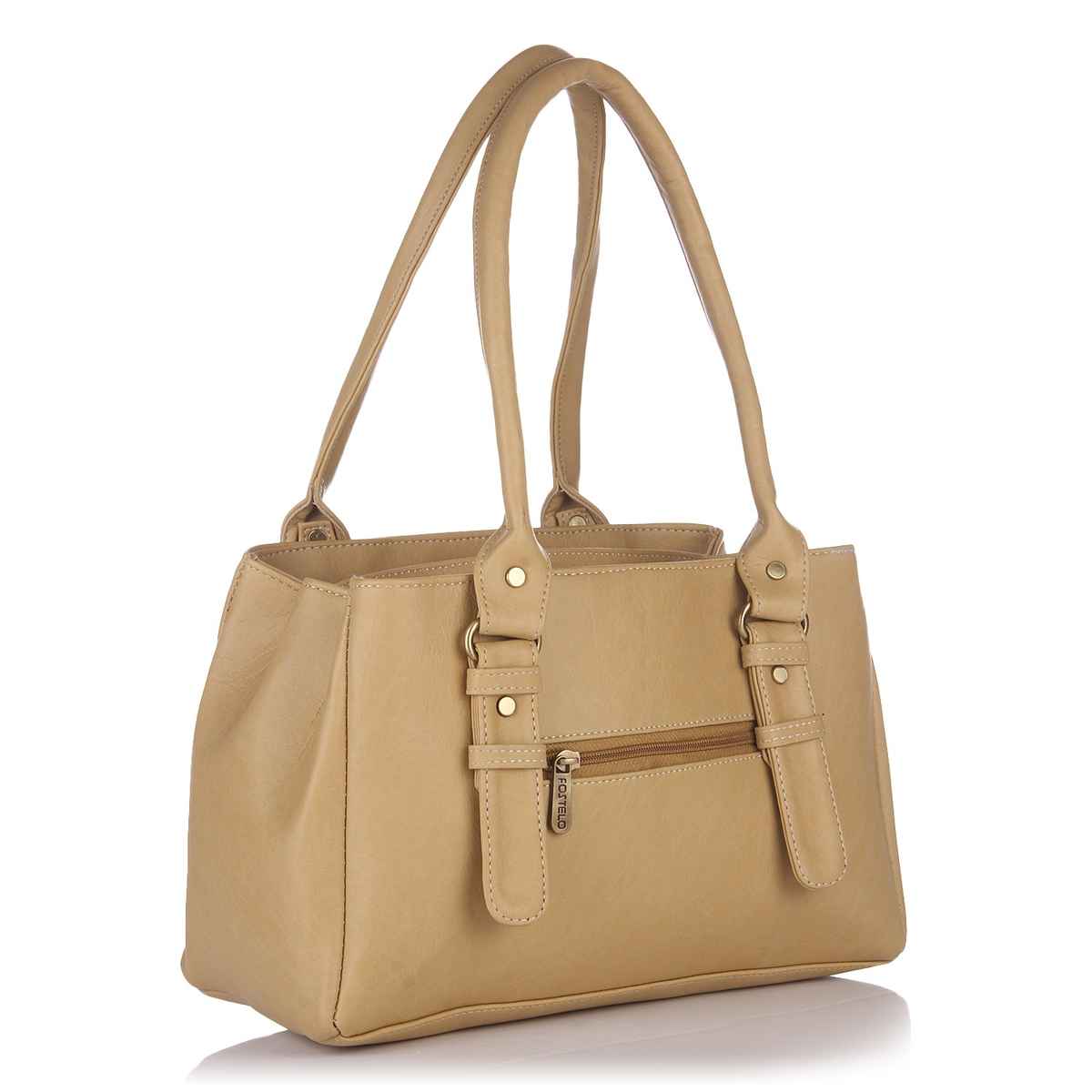 Fostelo Women's Vegan Leather Westside Handbags Shoulder Hobo Bag Ladies Purse | Beige | Large