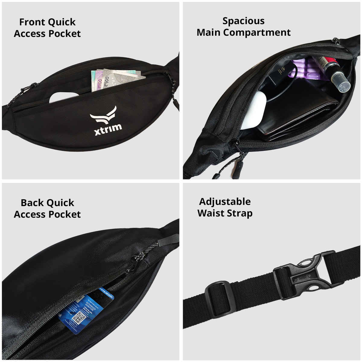 Unisex Waist Bag for Travelling, Gym and Outings with 3 Pockets