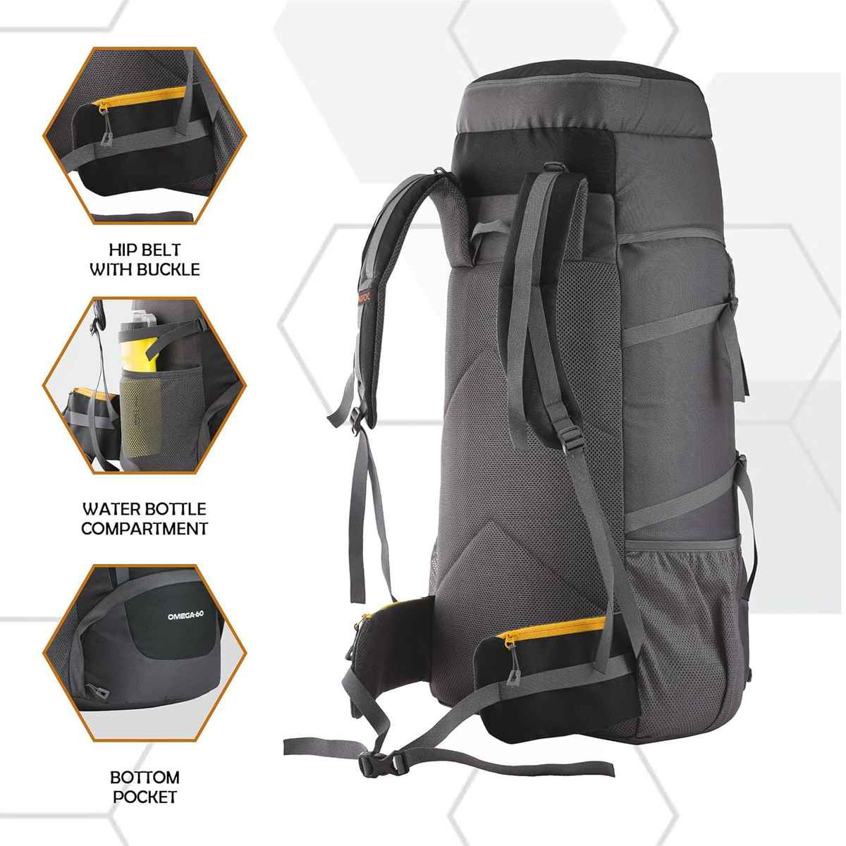 Trawoc Unisex Polyester 60 L Rucksack | Black