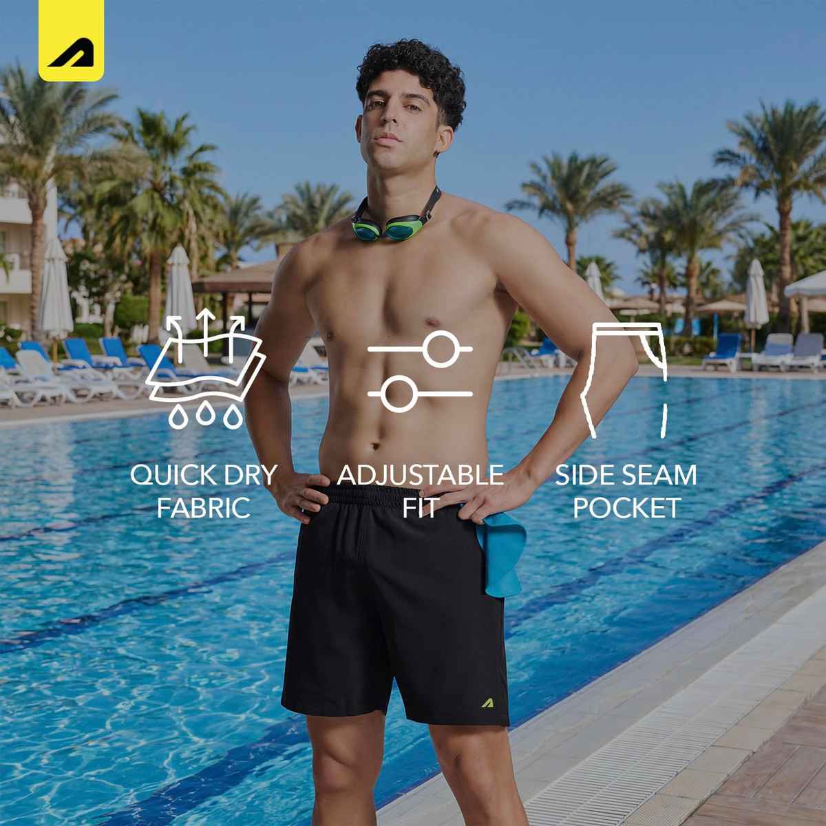 Boldfit Men's Swimming Shorts Stretchable Quick Dry | Black - M