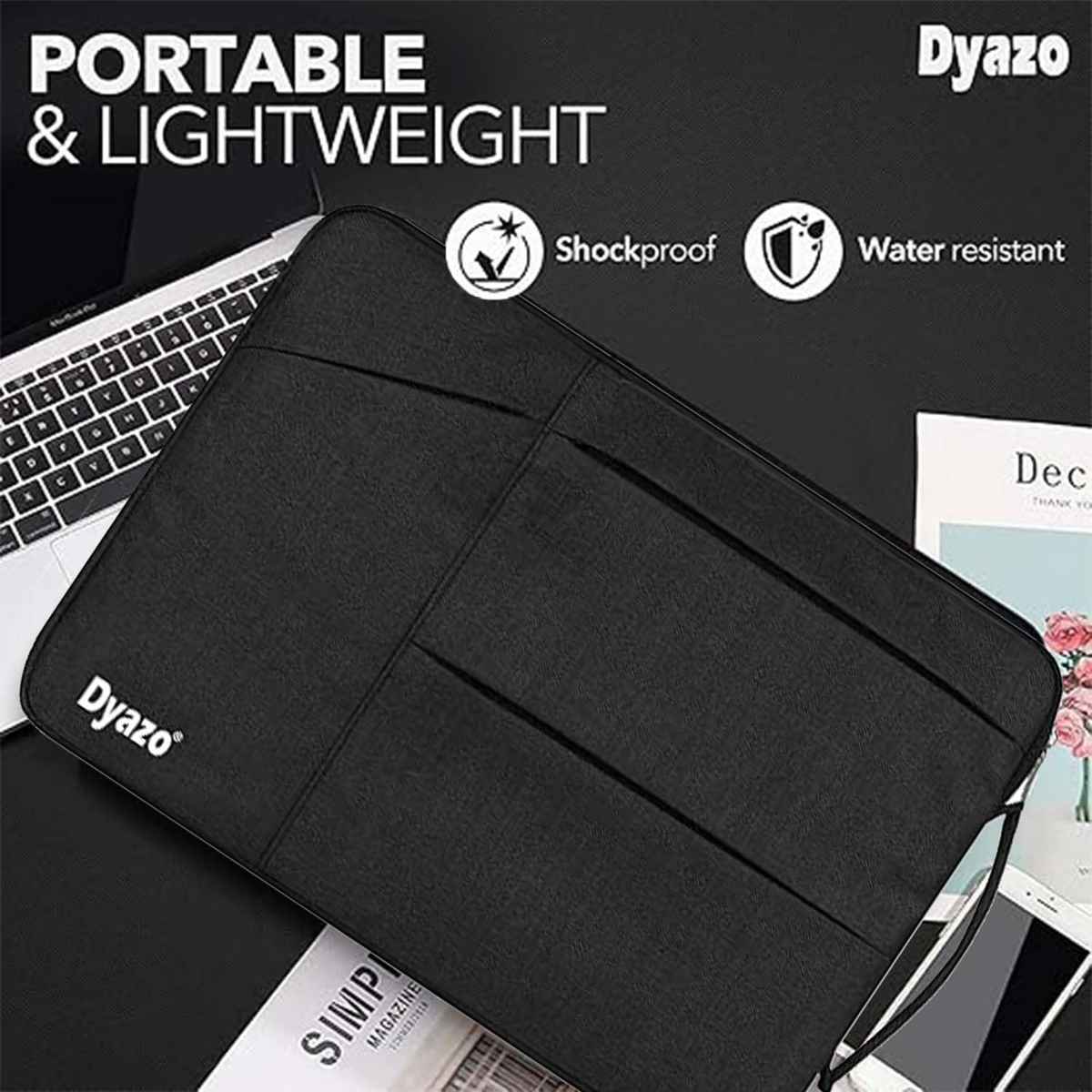 Dyazo Water Resistant Laptop Sleeve with Charger Pouch | 15 to 15.6 Inch | Black