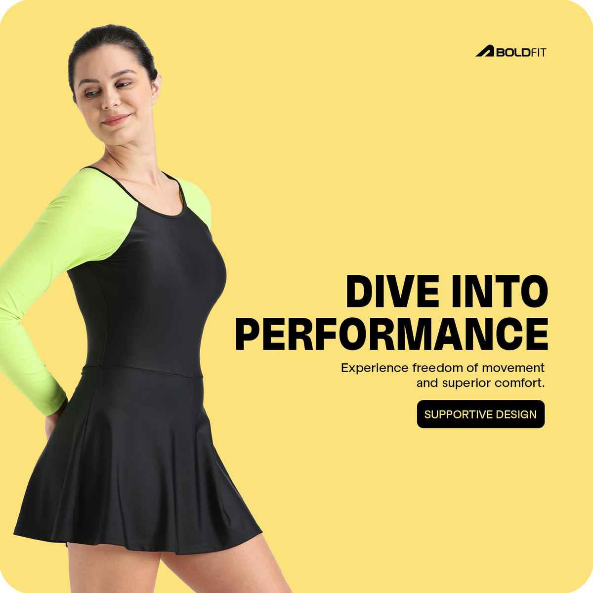 Boldfit Swimming Costume For Women One Piece Peplum Swimsuit Skirt Style Blackgreen - M