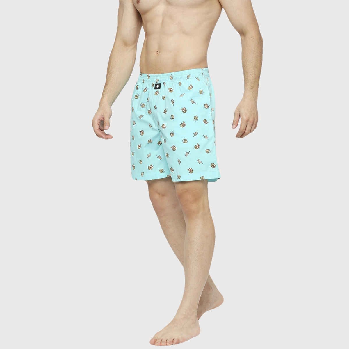 Frenchie Men s Printed Cotton Boxer Shorts | Popcorn Softdrink Ocean Green | S