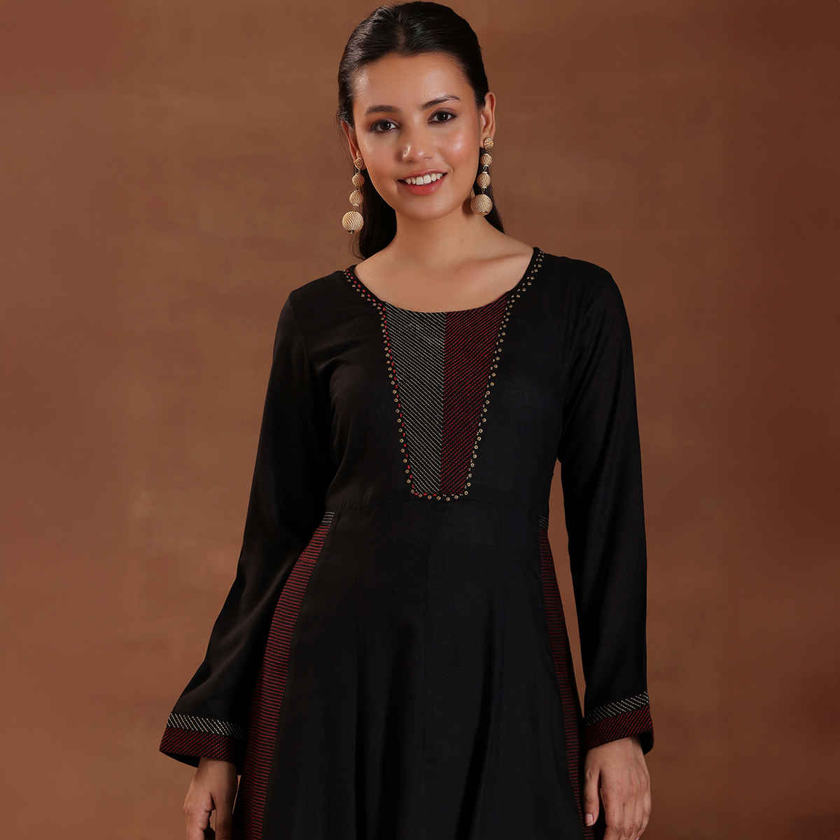 Libas Self Design Pure Viscose Rayon A-Line Kurta With Trousers | 27597H | Black - L