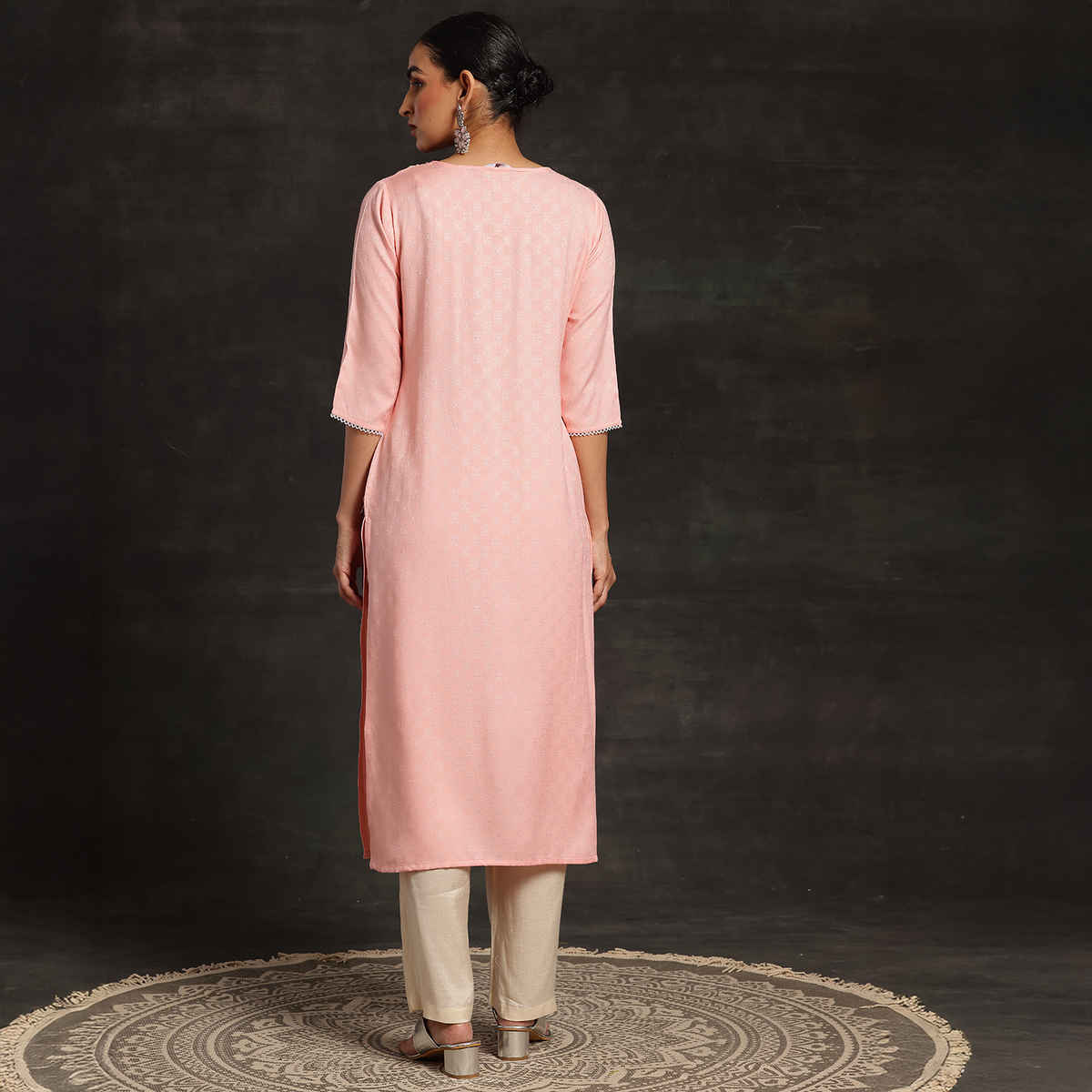 Libas Women's Yoke Design Rayon Straight Kurta | Pink - M