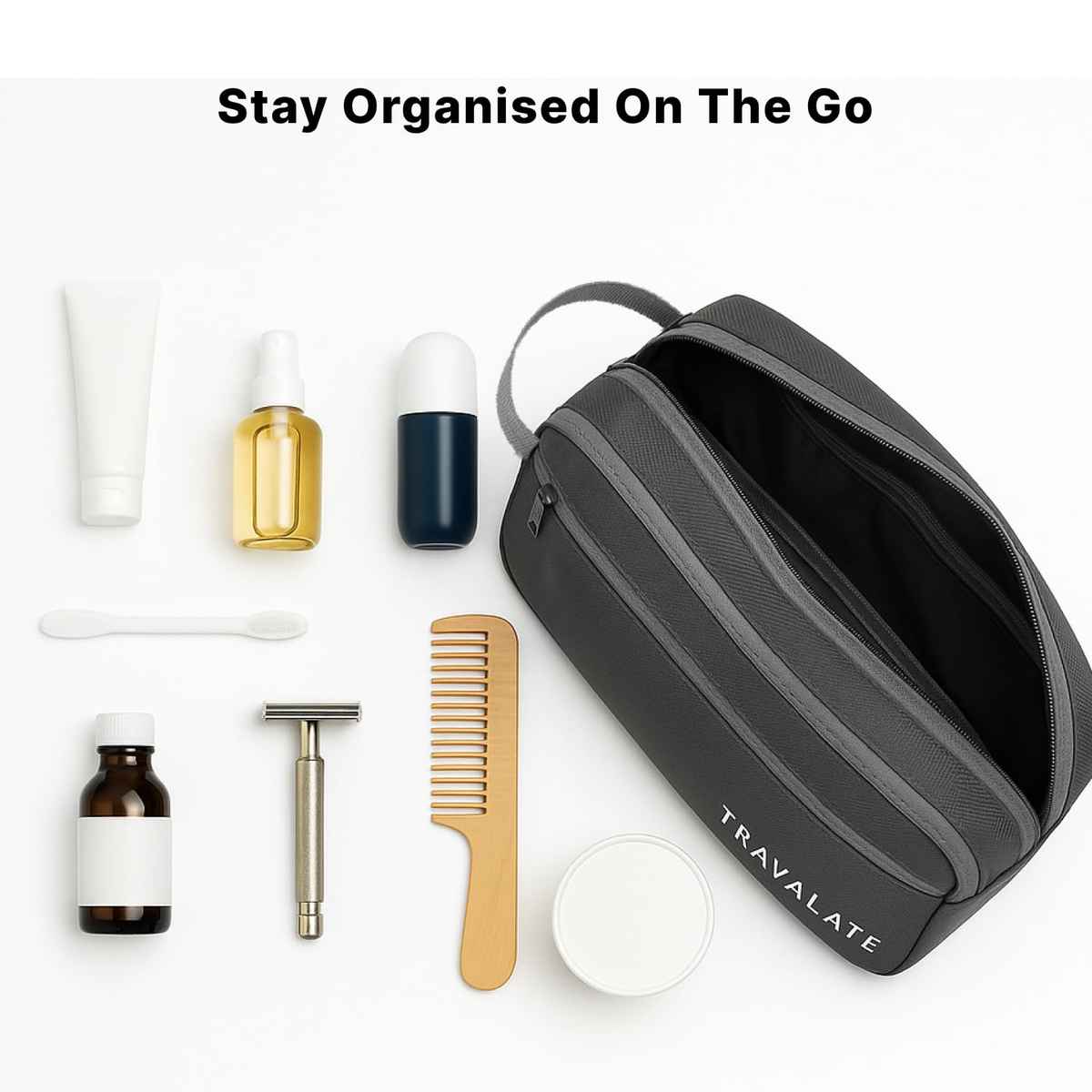 TRAVALATE Polyester Multipurpose Double Compartment Toiletry Kit Bag | Grey