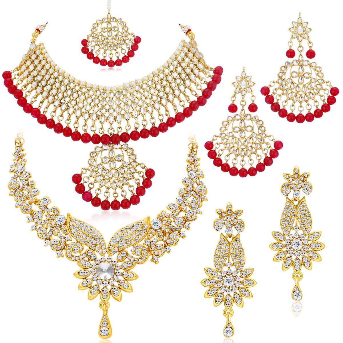 Sukkhi Gold-Plated Ad Stones & Beads Gold & Red Choker Jewellery For Women