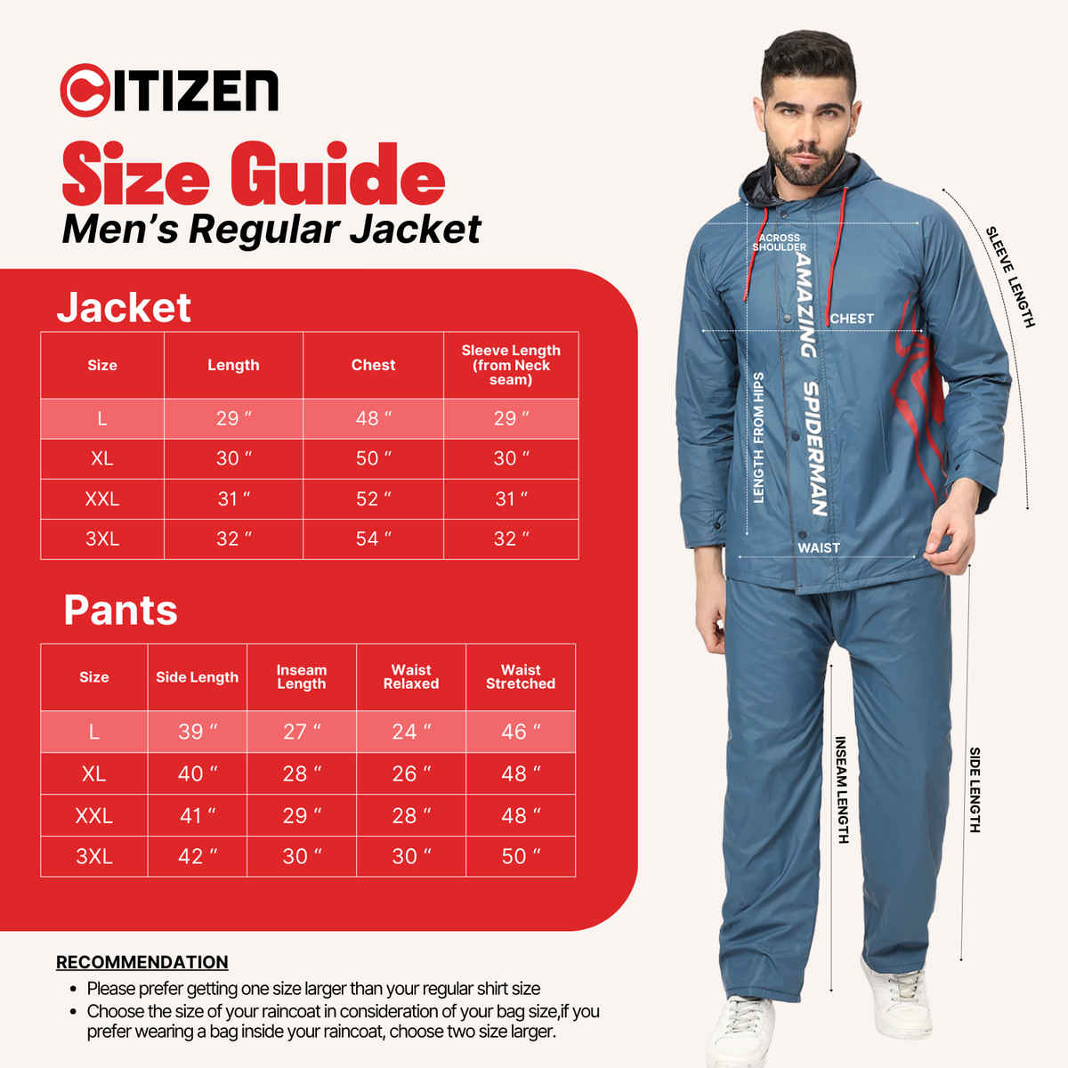 Citizen Men Reversible Raincoat With Pant Marvel Series Spiderman | CRO3 |Blue | L
