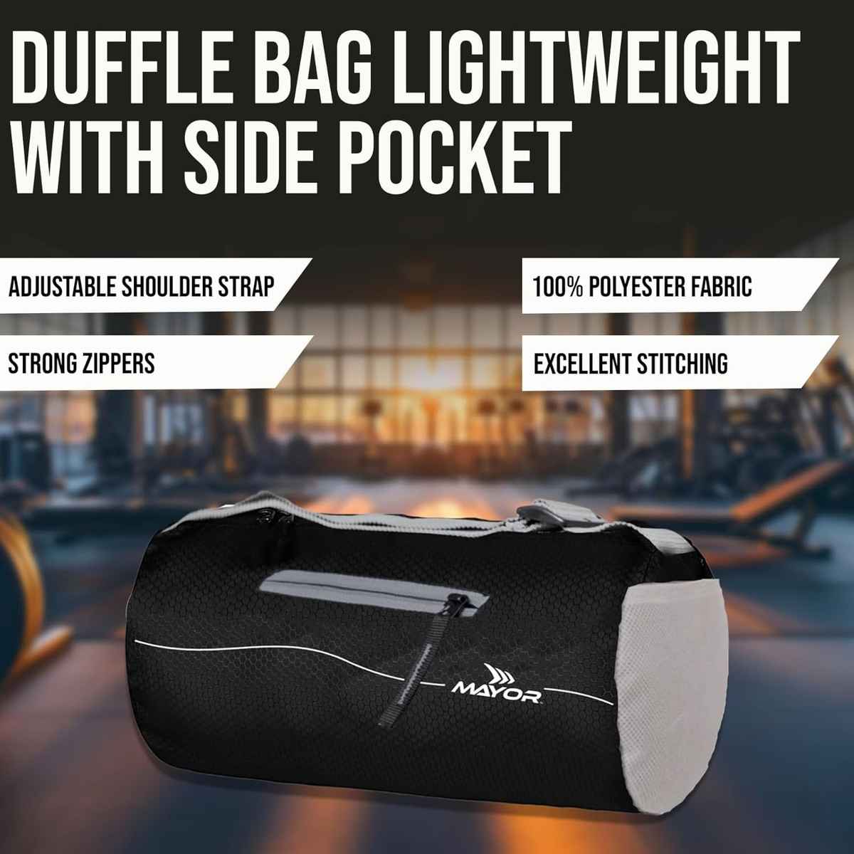 Mayor Prime Gym Bag with Side Pocket | Black-Grey | Kit Bag