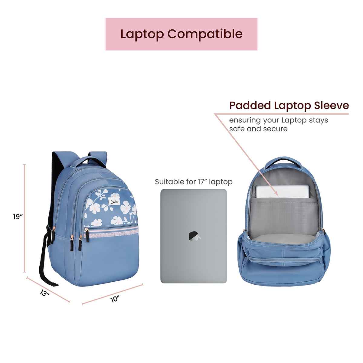 Genie Women's Nylon 25 L Laptop Bag | Blue