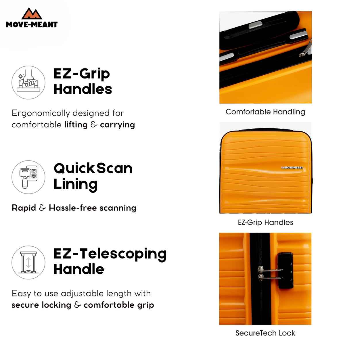 Move-Meant WanderWare Small Cabin Suitcase Polypropylene Orange Trolley Bag for Men & Women - 55 cm