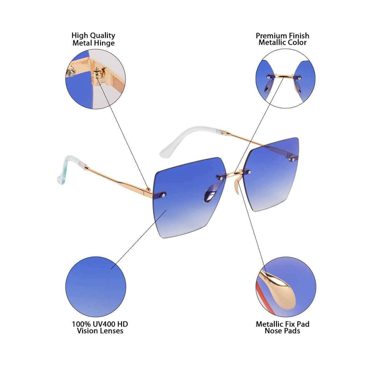 AISLIN Unisex Butterfly Gradient Sunglasses | Gold and Blue - Large