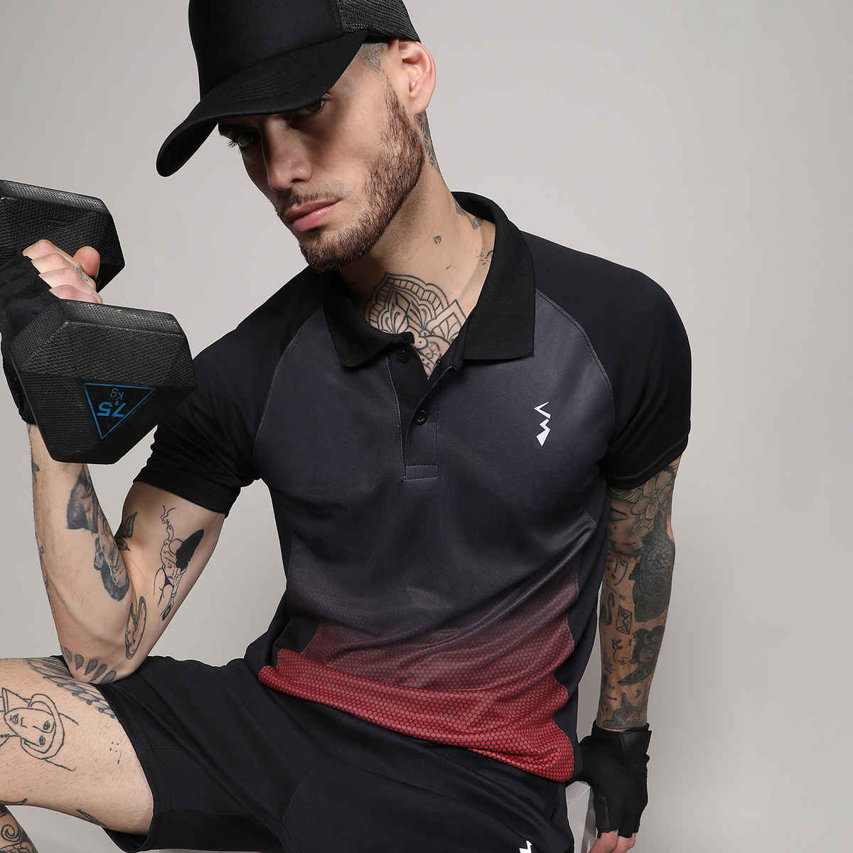 Campus Sutra Men's Polo Activewear T-shirt | Red & Black - M