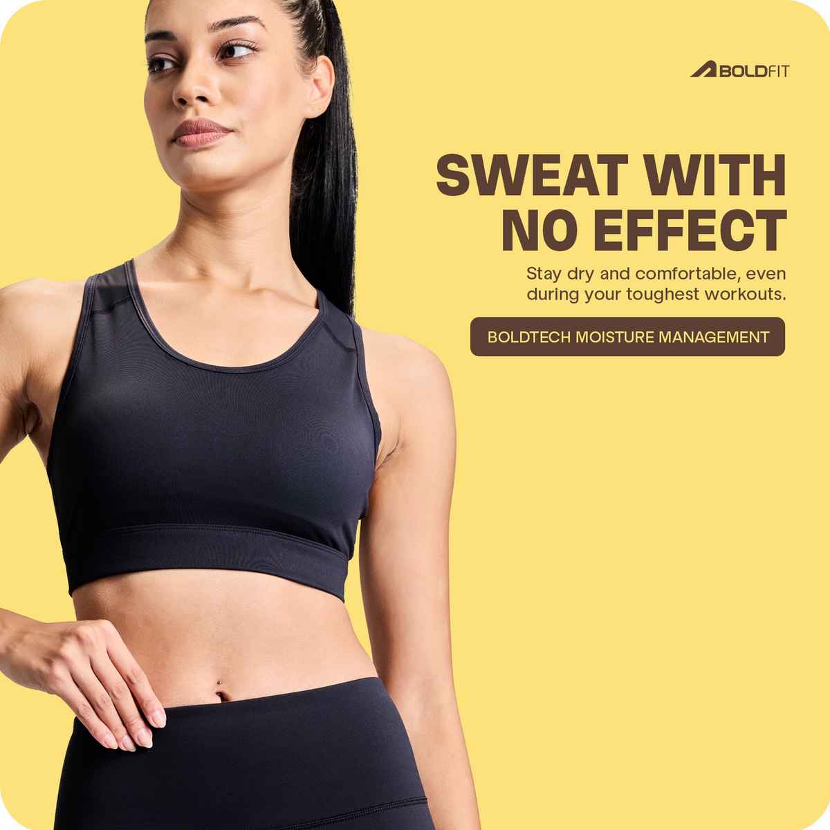 Boldfit Sports Bras for Women Nylon Spandex Gym Black - M