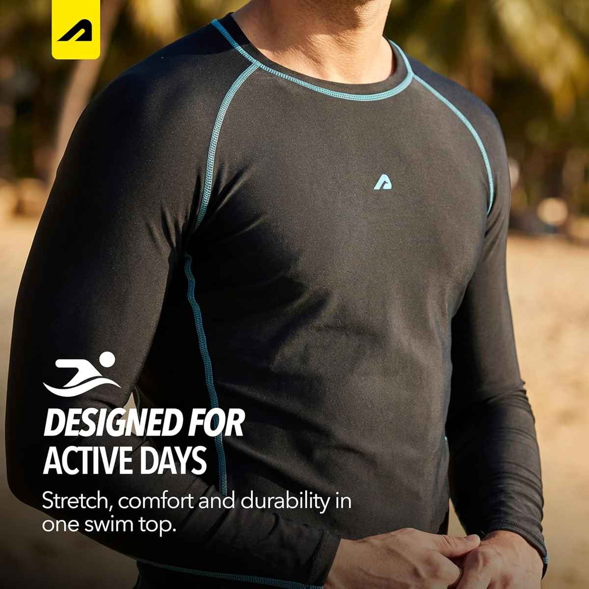 Boldfit Men's Full Sleeve Swim TShirt Stretchable | Black - M