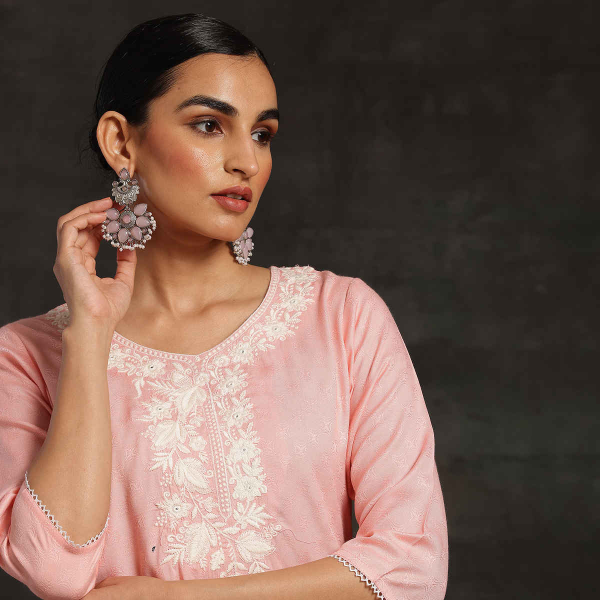 Libas Women's Yoke Design Rayon Straight Kurta | Pink - M